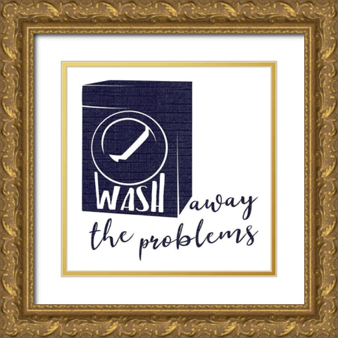 Wash Away Dark Blue Gold Ornate Wood Framed Art Print with Double Matting by Villa, Mlli