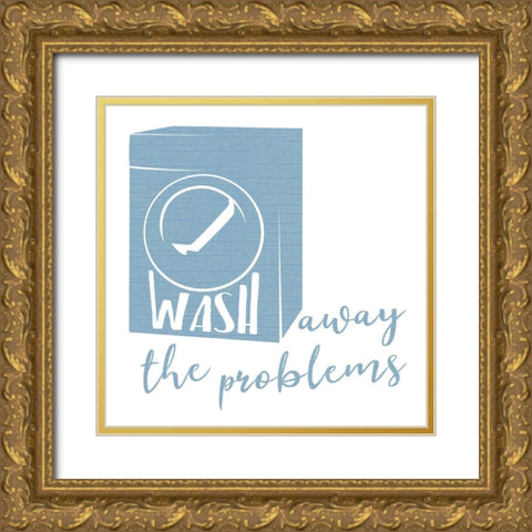 Wash Away Blue Gold Ornate Wood Framed Art Print with Double Matting by Villa, Mlli