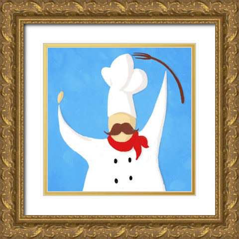 Fork Chef Gold Ornate Wood Framed Art Print with Double Matting by Villa, Mlli