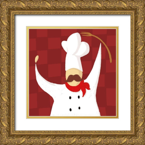 Fork Chef Traditional Gold Ornate Wood Framed Art Print with Double Matting by Villa, Mlli