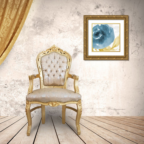 Floral blues Gold Ornate Wood Framed Art Print with Double Matting by Villa, Mlli