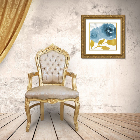 Floral blues Mate Gold Ornate Wood Framed Art Print with Double Matting by Villa, Mlli