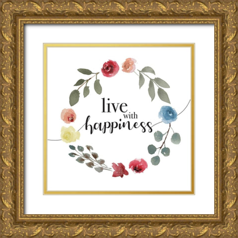 Live With Happiness Gold Ornate Wood Framed Art Print with Double Matting by Villa, Milli