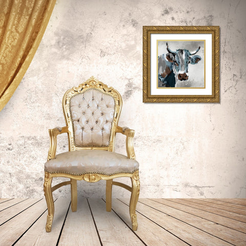 Looking Cow Gold Ornate Wood Framed Art Print with Double Matting by Villa, Milli