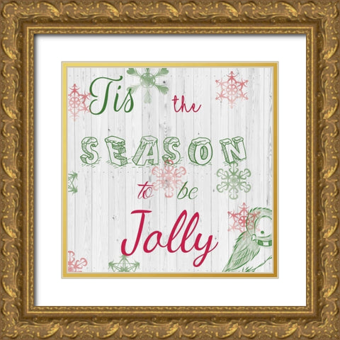 ChristmAs Typo 1 Gold Ornate Wood Framed Art Print with Double Matting by Fraser, Orane