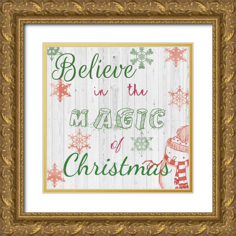 Christmas Typo 2 Gold Ornate Wood Framed Art Print with Double Matting by Fraser, Orane