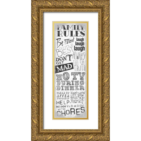 Family Rules Gold Ornate Wood Framed Art Print with Double Matting by OnRei