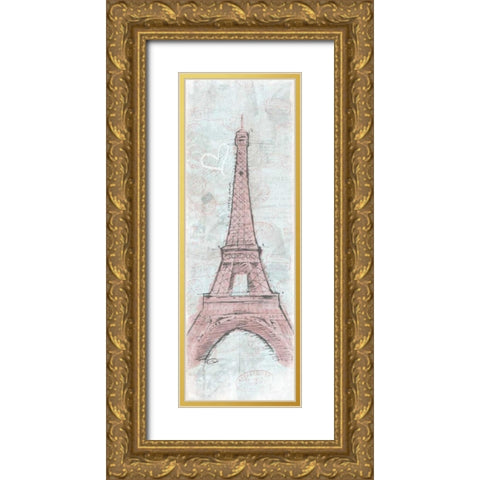 Romantic Eiffel Gold Ornate Wood Framed Art Print with Double Matting by OnRei