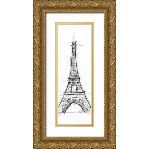 Eiffel Gold Ornate Wood Framed Art Print with Double Matting by OnRei