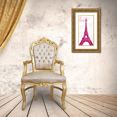 Pink Eiffel Gold Ornate Wood Framed Art Print with Double Matting by OnRei