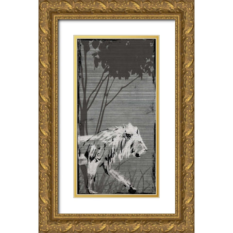 Grey Lion Gold Ornate Wood Framed Art Print with Double Matting by OnRei