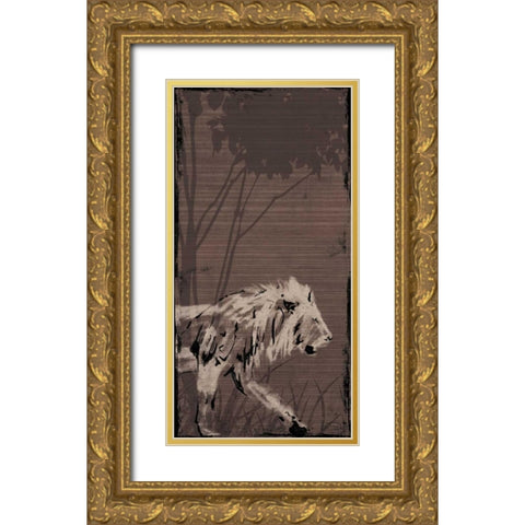 Lion Gold Ornate Wood Framed Art Print with Double Matting by OnRei