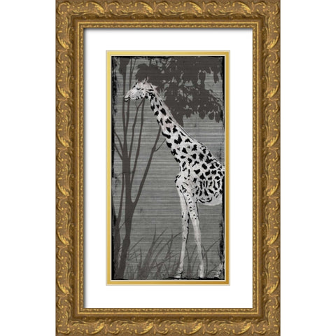 Grey Giraffe Gold Ornate Wood Framed Art Print with Double Matting by OnRei