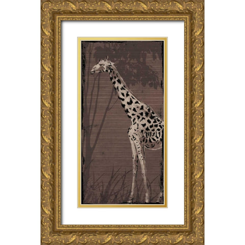 Giraffe Gold Ornate Wood Framed Art Print with Double Matting by OnRei