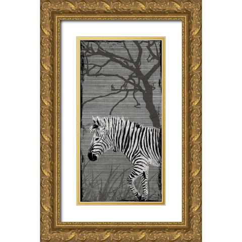 Grey Zebra Gold Ornate Wood Framed Art Print with Double Matting by OnRei