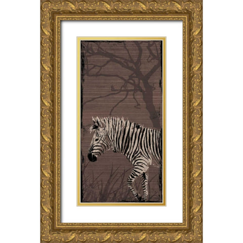 Zebra Gold Ornate Wood Framed Art Print with Double Matting by OnRei