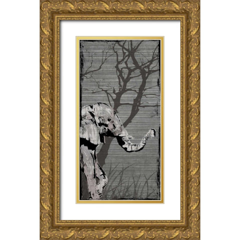 Gery Elephant Gold Ornate Wood Framed Art Print with Double Matting by OnRei