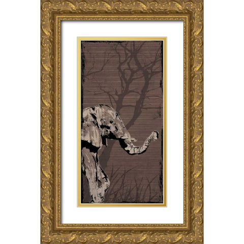 Elephant Gold Ornate Wood Framed Art Print with Double Matting by OnRei