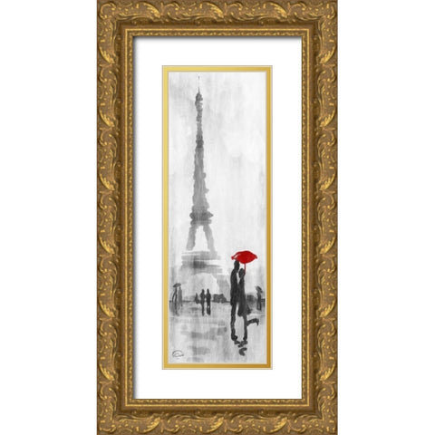 Eiffel Love Gold Ornate Wood Framed Art Print with Double Matting by OnRei