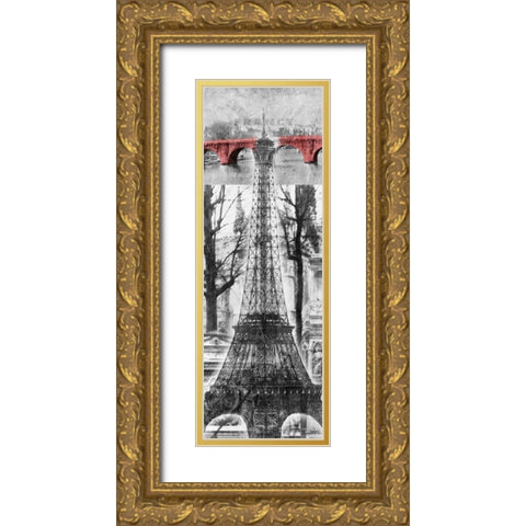 Paris Collage Gold Ornate Wood Framed Art Print with Double Matting by OnRei