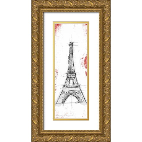 Eiffel Red Pop Sketch Gold Ornate Wood Framed Art Print with Double Matting by OnRei