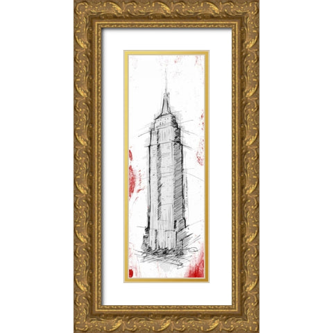 Empire Red Pop Sketch Gold Ornate Wood Framed Art Print with Double Matting by OnRei