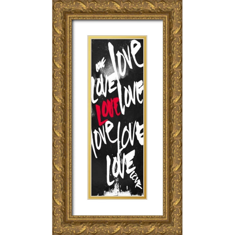 Love Letters Red Gold Ornate Wood Framed Art Print with Double Matting by OnRei