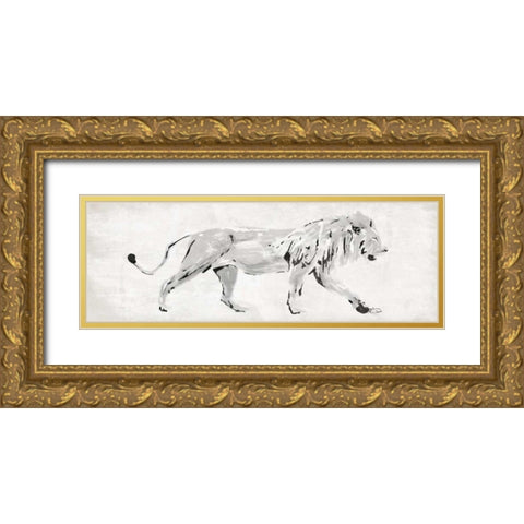 Sketched Lion Gold Ornate Wood Framed Art Print with Double Matting by OnRei