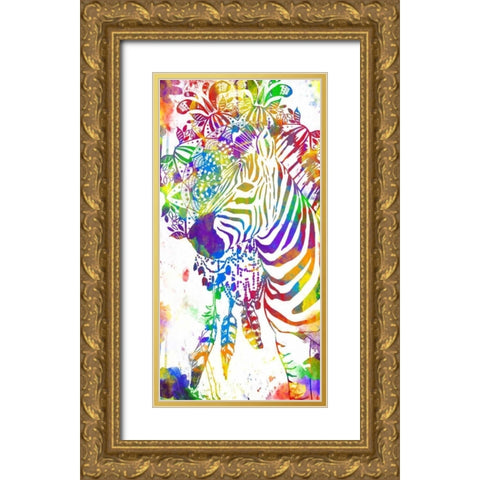 Colorful Zebra Mandala Gold Ornate Wood Framed Art Print with Double Matting by OnRei