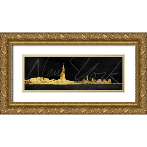 Golden Statue Gold Ornate Wood Framed Art Print with Double Matting by OnRei