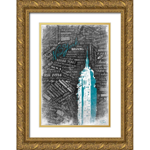 Empire Teal Gold Ornate Wood Framed Art Print with Double Matting by OnRei