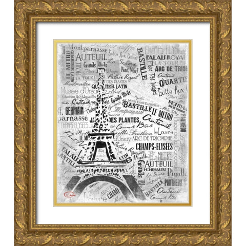 Eiffel NO PARIS Gold Ornate Wood Framed Art Print with Double Matting by OnRei