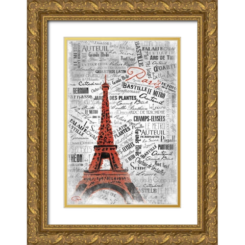 Eiffel C Gold Ornate Wood Framed Art Print with Double Matting by OnRei