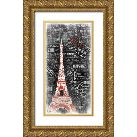 Eiffel LOVE Gold Ornate Wood Framed Art Print with Double Matting by OnRei