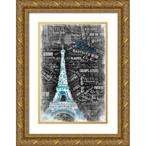 Eiffel Teal Gold Ornate Wood Framed Art Print with Double Matting by OnRei