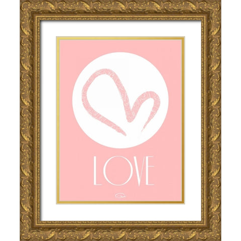 PINK LOVE Gold Ornate Wood Framed Art Print with Double Matting by OnRei