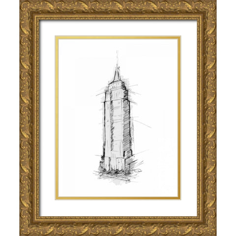 Empire STATE Sketch Gold Ornate Wood Framed Art Print with Double Matting by OnRei