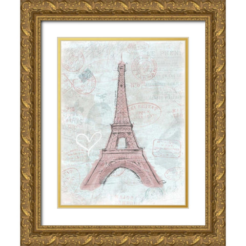 Eiffel Sketch Romantic Gold Ornate Wood Framed Art Print with Double Matting by OnRei