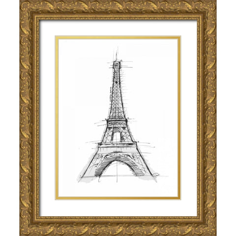 Eiffel Sketch D Gold Ornate Wood Framed Art Print with Double Matting by OnRei