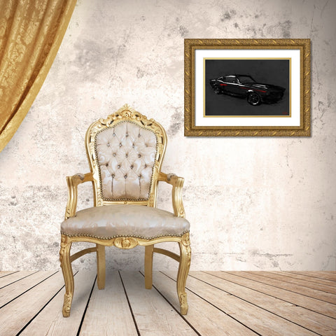 Muscle Car Black Gold Ornate Wood Framed Art Print with Double Matting by OnRei