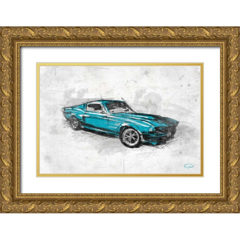 MuscleCar B Gold Ornate Wood Framed Art Print with Double Matting by OnRei