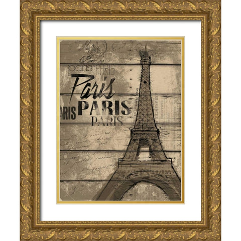 Natural Paris Clean Gold Ornate Wood Framed Art Print with Double Matting by OnRei