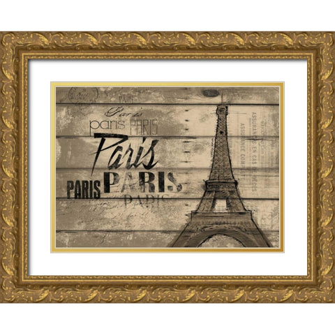 Natural Paris Clean Horizontal Gold Ornate Wood Framed Art Print with Double Matting by OnRei