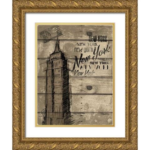 Natural New York Clean Gold Ornate Wood Framed Art Print with Double Matting by OnRei