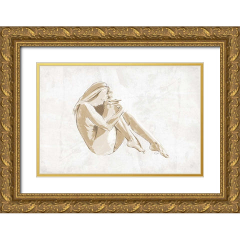 Nude Pose Gold Ornate Wood Framed Art Print with Double Matting by OnRei