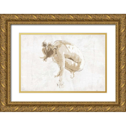 Nude Pose Mate Gold Ornate Wood Framed Art Print with Double Matting by OnRei