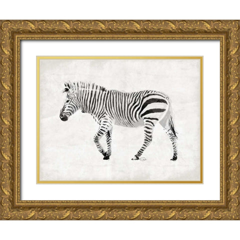 Zebra Gold Ornate Wood Framed Art Print with Double Matting by OnRei