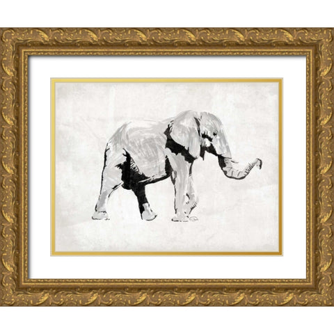 Elephant Trunk Up Gold Ornate Wood Framed Art Print with Double Matting by OnRei