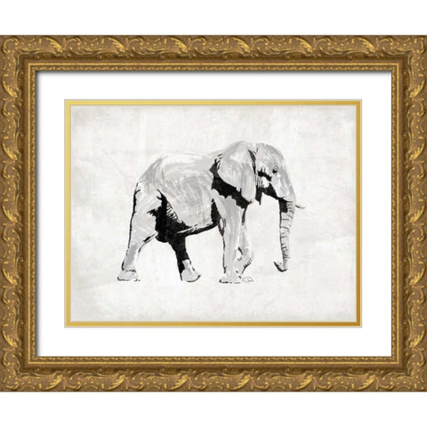 Elephant Gold Ornate Wood Framed Art Print with Double Matting by OnRei