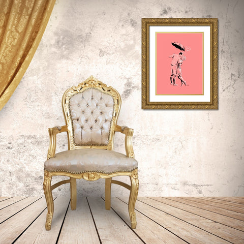 Romantic Love Pink Gold Ornate Wood Framed Art Print with Double Matting by OnRei